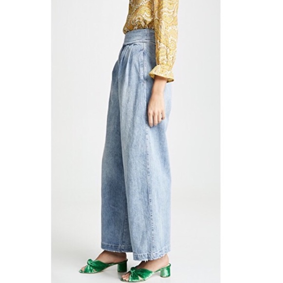 Free People Side Buckle Wide Leg Jean Viva La Blue - Picture 1 of 7